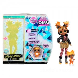L.O.L. Surprise! O.M.G. Winter Chill Missy Meow & Baby Cat Doll with 25 Surprises Clearance